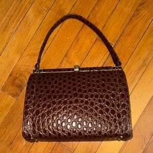 Vintage Lennox Moc-croc Elegant Brown Crocodile-Embossed Handbag